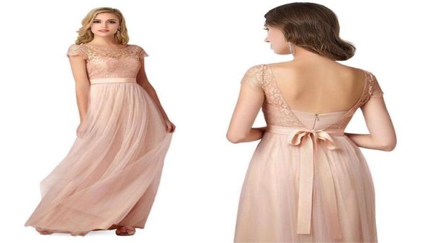 Fotos reales 2020 Blush Pink vestidos largos de fiesta de encaje de tul hasta el suelo vestido de dama de honor de fiesta de noche barato para mujer CPS2212269708