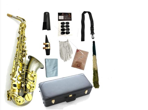Imágenes reales saxofón alto Eb Tune cobre cepillado Material viento de madera profesional con accesorios de saxofón boquilla