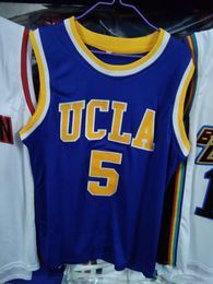 Real Pictures Baron Davis # 5 UCLA Bruins College Blue Retro Basketball Jersey Mend Nom Nom Nom de Men