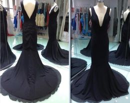 Real images couleur noire filles sud-africaines robe de soirée sirène sexy vneck mousseline de Dubaï longue robe de fête formelle taille 8 10 126417169