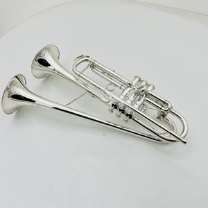 Images réelles Double Bell BB Tune TRUMPTET Sliver Plaquée Instrument de musique professionnelle avec accessoires de cas