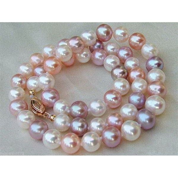 Collier de perles multicolores Akoya du japon, véritable po 18 AAA, 9-10mm, boucle en or 14K, 240329