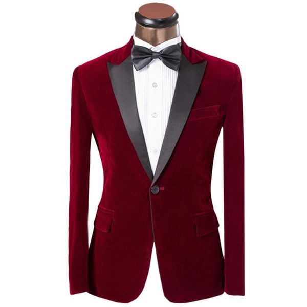 Real Po Bordeaux Velours Marié Tuxedos Peak Lepal Homme Blazer De Bal Vêtements Robe Costumes D'affaires Veste Pantalon Noeud Papillon H476304N