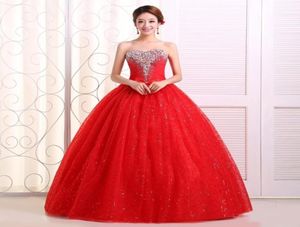 Réel po personnalisé 2018 Style coréen doux romantique classique dentelle rouge princesse robe de mariée sans bretelles Mariage robe de mariée 4339465