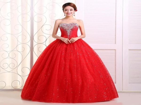 Real po personalizado 2018 estilo coreano dulce romántico clásico encaje rojo princesa vestido de novia sin tirantes boda vestido 8304493