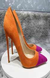 Real po suded lady orange chaussures habillées à bout pointu imprimé serpent dame pompe 12 cm 10 cm 8 cm talons hauts taille 33456076623
