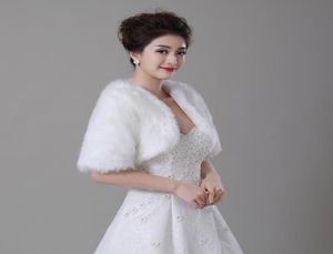 Real Po – boléro de mariage avec demi-manches, veste de mariée en fausse fourrure ivoire blanc, en Stock, manteau de mariée bon marché, Cape châle 4529095