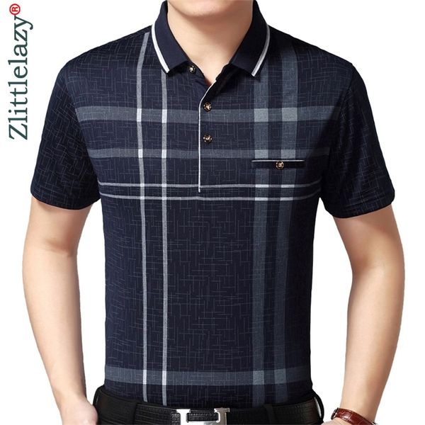 Véritable poche musculation à manches courtes Polo hommes Plaid Polos été Pol t-shirts hommes robe Poloshirt Jersey 1398 220408