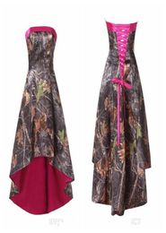 Real Pos 2018 Sin tirantes Alto Bajo Corto Camo Vestidos de dama de honor Fucsia Vendaje personalizado Volver Honor de mucama Camuflaje personalizado Brid5935468