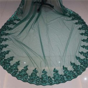 Real Pos 3 mètres une couche paillettes dentelle bord vert voile de mariage avec peigne beau voile de mariée NV7100240W