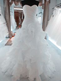 Real Pos magnifique ligne a volants chérie bretelles robes de mariée en cristal robe de mariée belle superbe robes de mariée 169Q