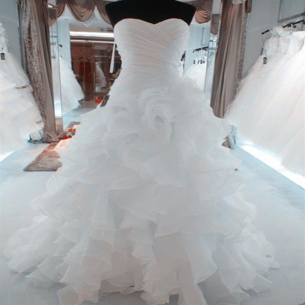 Real Pos magnifique A-ligne volants chérie bretelles robes de mariée en cristal robe de mariée belle superbe robes de mariée224f