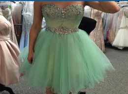 Real Pos Mint Green Short Prom Homecoming Robes 2019 Beads Crystal Sweetheart Mini Tulle 8e année Graduation Party Gown9002132