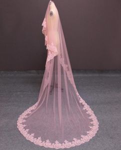 Real Pos Pink Long Wedding Veil sans peigne 3 mètres Cathédrale One Lay Bridal Veil Accessoires de mariage NV71366732409