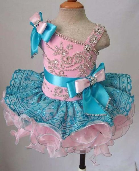 Real Pretty Mini Short Girls desfile vestidos cremallera espalda cristales con cuentas lindo flor niña vestidos Vestido De Desfile Cupcake Vestido