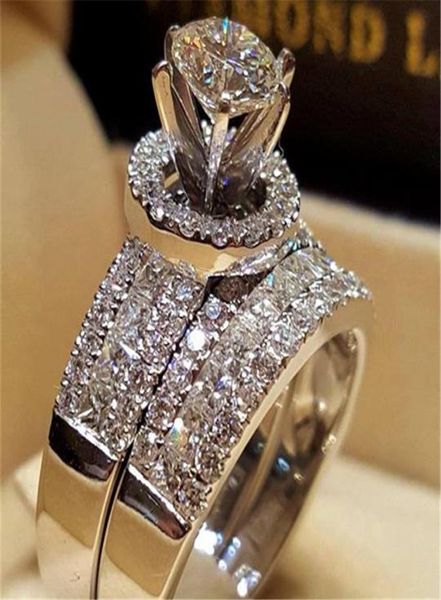 Real Princess Wedding Diamond Ring Set 14k Gold Round Bague Diamond Ring Peridot Bizuteria White Topaz Gemstone 925 Jewelry9478105