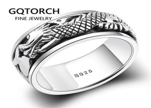 Echt pure 925 Sterling Silver Dragon Rings voor mannen Roteerbare overdracht geluk Vintage Punk retro stijl Anel Masculino Aneis Y11248098922
