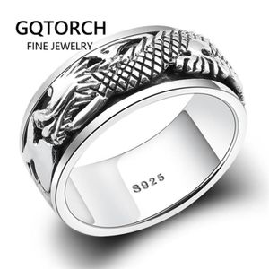 Echte pure 925 Sterling Silver Dragon Rings voor mannen Roteerbare overdracht geluk Vintage Punk retro stijl Anel Masculino Aneis Y1124721186