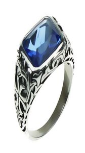 Echte Pure 925 Sterling Zilveren Ringen Voor Mannen Blauw Natuurlijke Kristal Steen Heren Ring Vintage Holle Gegraveerde Bloem Fijne sieraden Y18915250585