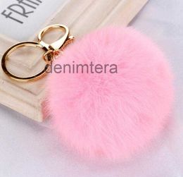 Porte-clés boule de vraie fourrure de lapin, doux et joli, en métal doré, pompons en peluche, pour voiture, sac, boucles d'oreilles, accessoires, cadeau R3D1