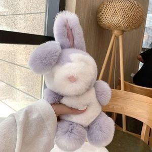 Véritable fourrure de lapin lapin enfants jouet poupée pompon boule de fourrure voiture sac à main porte-clés cadeau