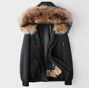 Echt konijnenbont jassen voor heren shearling jas winter parka wasbeer bontkraag sneeuw overjas bovenkleding warm windjack plus maat1502936