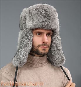 Sombrero de piel de conejo real Rusia Trapper Earflap Ski Cap Snowboard Earflap Ushanka
