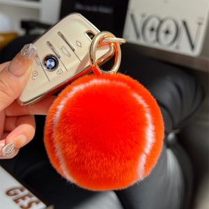 Real Rabbit/Rex Fur Tennis Keychain Pompom Fur Ball Bag Cars Telefoon Furry hanglank Kids Doll speelgoed geschenken