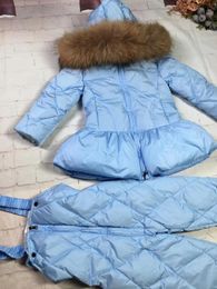 Real Mapache Chaqueta de invierno Chaqueta de invierno Chaqueta de traje de niño + Pantalón Twinset Boy Girl Ski Trajes de esquí Niños abajo Chaqueta Outerwearwear Parka LJ201124