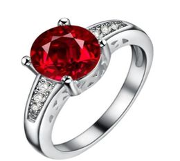 Red de plata sólida de granate rojo real joya de estampas 925 joyas de mujer de 6 mm anillo de boda de cristal en enero Cumpleaños de nacimiento R016RGN 36908975