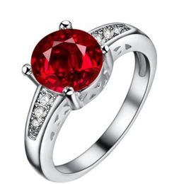 Véritable grenat rouge solide bague en argent sterling 925 Stampe femmes bijoux 6 mm cristal bande de mariage janvier anniversaire pierre de naissance R016Rgn 3271E