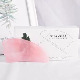 Outils pour le visage Gua Sha en quartz rose véritable, outil de massage en pierre de jade naturelle pour gratter le spa du visage, réduisant les poches, les rides, les ridules et la circulation cutanée