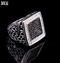 Véritable S925 bijoux en argent pur diamant noir et blanc Men039s bague Vintage dégoulinant d'huile Zircon pour homme Cluster Rings9901951