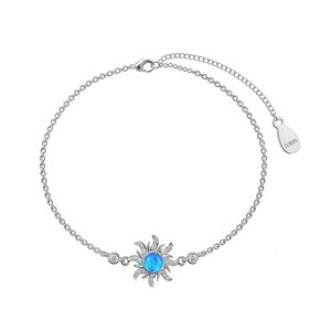 Real S925 Silver Opal Bracelet Femmes Sunflower Charm Femme Femme Banquet de luxe Zircon Bijoux de luxe Zircon Girl Lady Party 240423