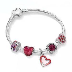Echte S925 Sterling Silver Luxury Bracelet Set Bead Pink Girly Heart Fit Originele Pandoraer Charmel Bracelet Hanger Fashion Jewelry Diy Diy Men Gift Box 16-21 cm 16-21 cm