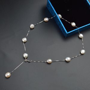 Echte S925 sterling zilveren natuurlijke zoetwaterparel hanger ketting grijs wit 8-9mm barokke parel sieraden voor vrouwen