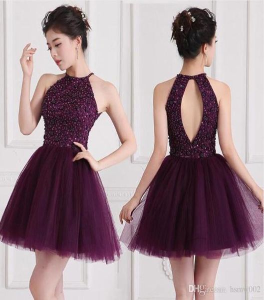 Vestidos de bienvenida a personalizados reales personalizados a personalizados Sexy Purple Open Back Shiny Sequins Short Graduation Dress Gowns9586716