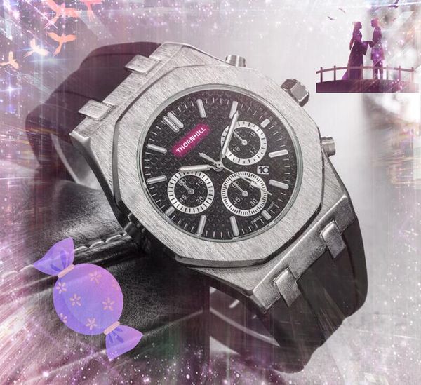 Véritable vis sur le boîtier supérieur quartz mode hommes horloge montres date automatique hommes robe designer montre en gros cadeaux masculins en acier inoxydable bracelet en caoutchouc montre-bracelet