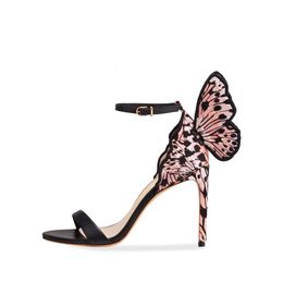 Real Expédition dames en cuir gratuit 2024 10cm High Heel Solid Butterfly Broider Sophia Webster Sandales Open Toe Chaussures colorées Taille 34-42 743 D 8A90
