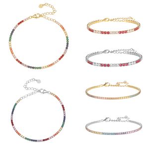 Véritable argent 925 arc-en-ciel coloré Tennis Bracelet pour femmes luxe plein strass mariage cubique Zircon chaîne bijoux fins cadeaux