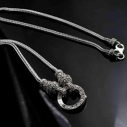 Collar Retro de cadena larga de plata auténtica para mujer, collar con colgante de piedra de marcasita de plata esterlina S925, collar de plata tailandesa, joyería H1122284S