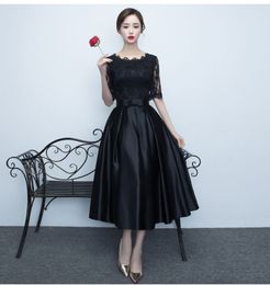Robes de soirée simples et réelles, nouveaux styles, noir, longueur moyenne, fine, élégante, courte, robe de banquet, robes de bal d'été