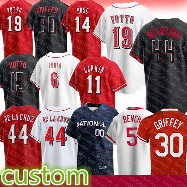 Joey Votto Elly De La Cruz Jersey de béisbol de Cincinnati Barry Larkin Pete Rose Reds Ken Griffey Jr Jonathan India Joe Morgan Nick Senzel Hombre Hunter Greene Wil Myers