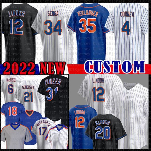 Carlos Correa Justin Verlander Jersey de béisbol Nuevo Francisco Lindor Pete Alonso York Kodai Senga Max Scherzer David Robertson Starling Marte Brandon Nimmo McNeil