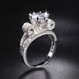 Real Solid 100% 925 Sterling Zilveren Lotus bloem Ringen voor Vrouwen Luxe 4ct Gesimuleerde Diamant Platina Bruiloft Sieraden MAAT 5-10