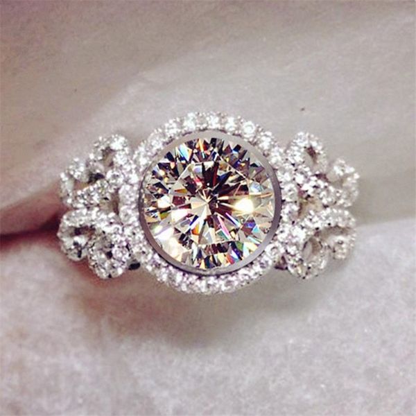 Anillo de boda de 100% Plata de Ley 925 macizo auténtico para mujer, Anillos de Compromiso de diamante de imitación eternos de 1,2 quilates, regalo de joyería para dedo