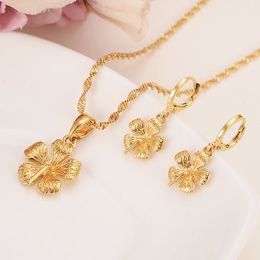 Véritable solide 14 k or jaune GF nouvelles mariées grande fleur pendentif boucles d'oreilles déclaration collier bijoux ensembles fête romantique beaux cadeaux