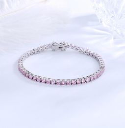 Real Solid 925 Silver Metal 1521 cm Tennis Bracelet Pave Volledige 3 mm ronde roze zirkoon fijne sieraden voor vrouwen8668132
