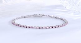 Real Solid 925 Silver Metal 1521 cm Tennis Bracelet Pave Volledige 3 mm ronde roze zirkoon Fijne sieraden voor vrouwen4277845