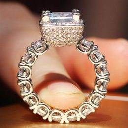 Real Solid 925 Sterling zilveren Edelsteen Ringen voor Vrouwen Luxe Vierkante 3 Karaat Diamanten Verlovingsring fijne topaas Jewelry347v